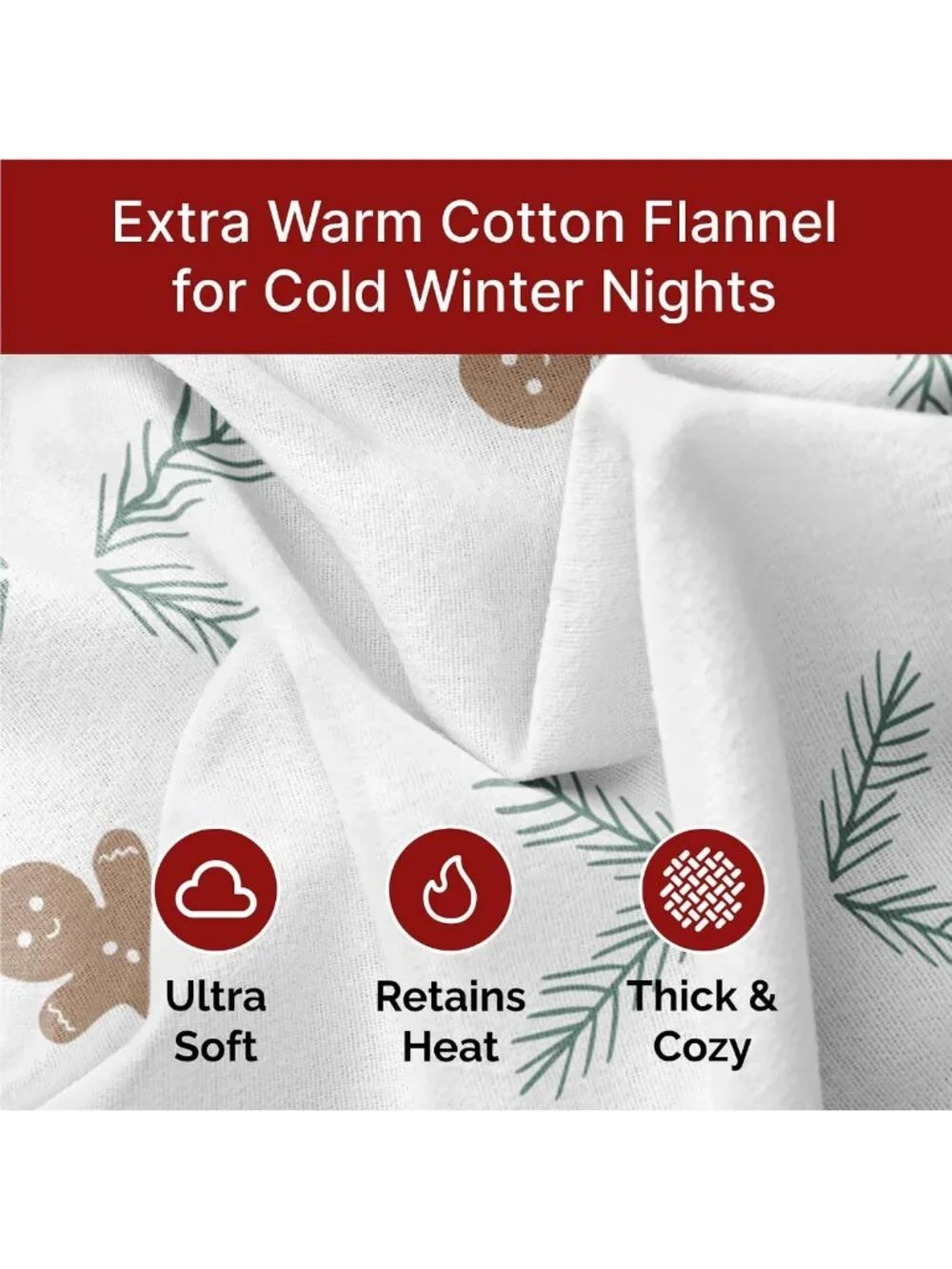 Cozy Christmas Flannel Sheet Set - Full Size, Gingerbread Cookie Design